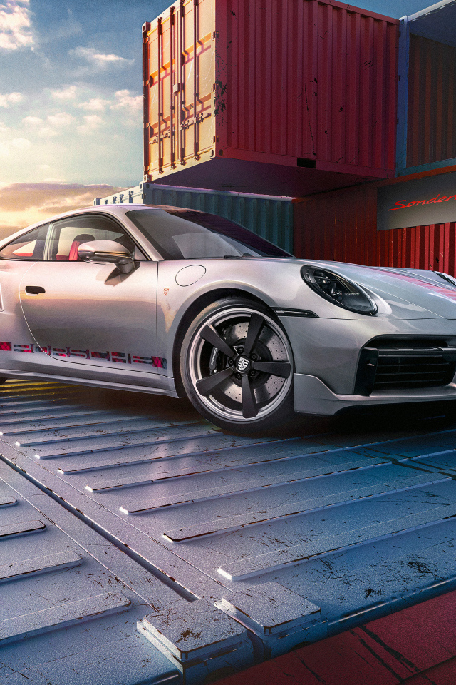 Быстрый серебристый Porsche 911 Turbo Remastered By Sonderwunsch