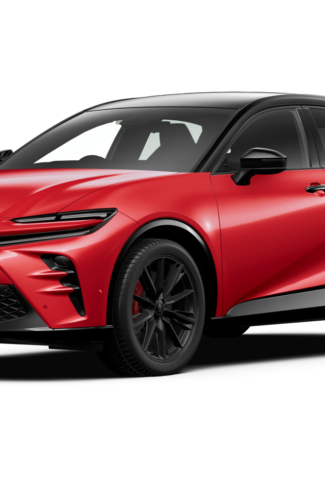 Красный автомобиль Toyota Crown Sport PHEV RS на белом фоне