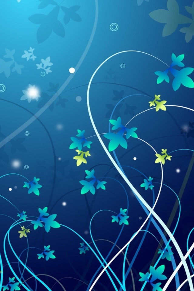 Красивый синий фон с узорными ветками с листьями