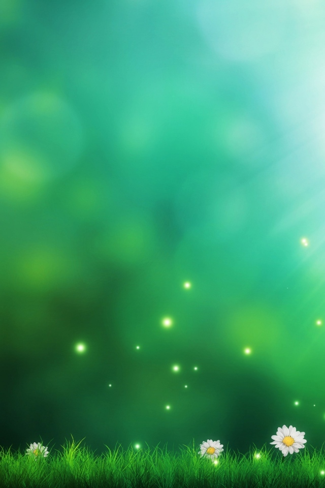 Зеленый фон с ромашками и зеленой травой