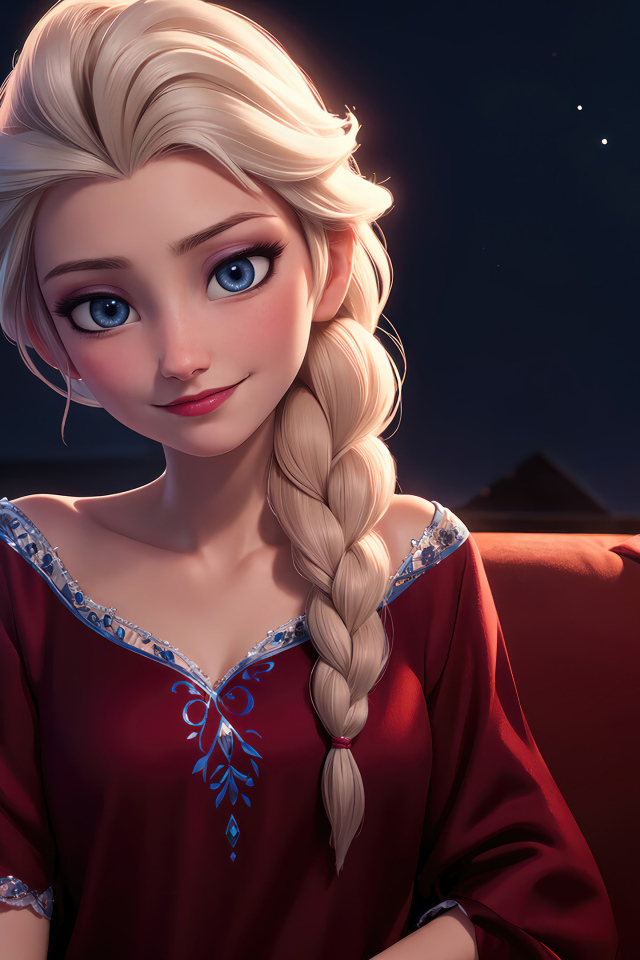 Красивая Эльза сидит в комнате