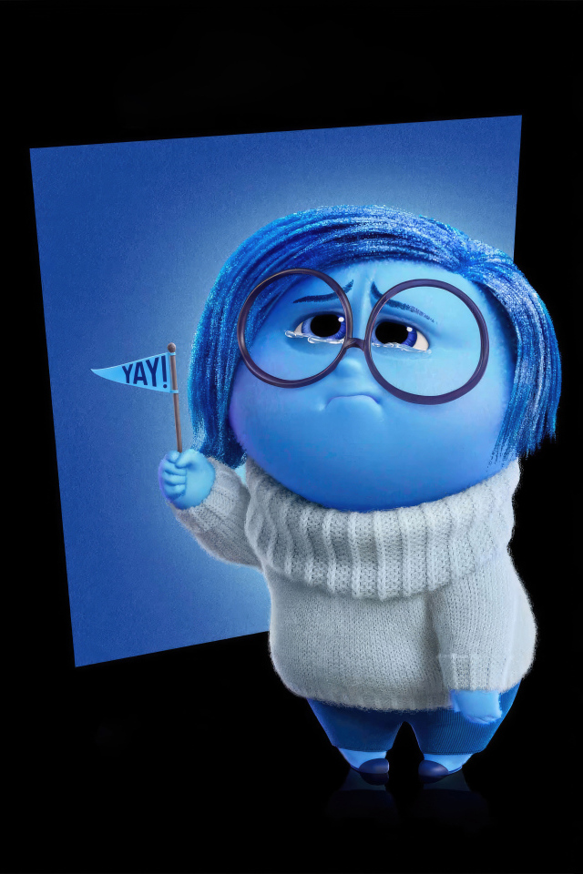 Персонаж Печаль  нового мультфильма Головоломка 2 на черном фоне, 2024