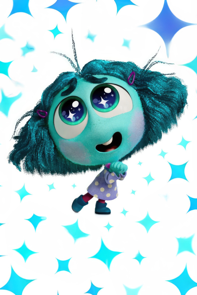 Милый персонаж Зависть на белом фоне с искрами из мультфильма Головоломка 2