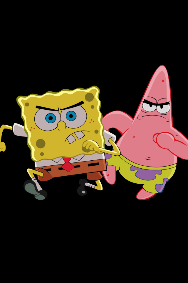 Злые Губка Боб и Патрик на черном фоне