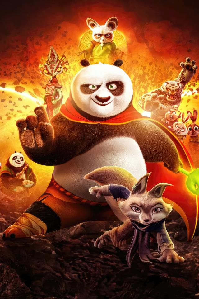 Огненный постер мультфильма Кунг-фу панда 4