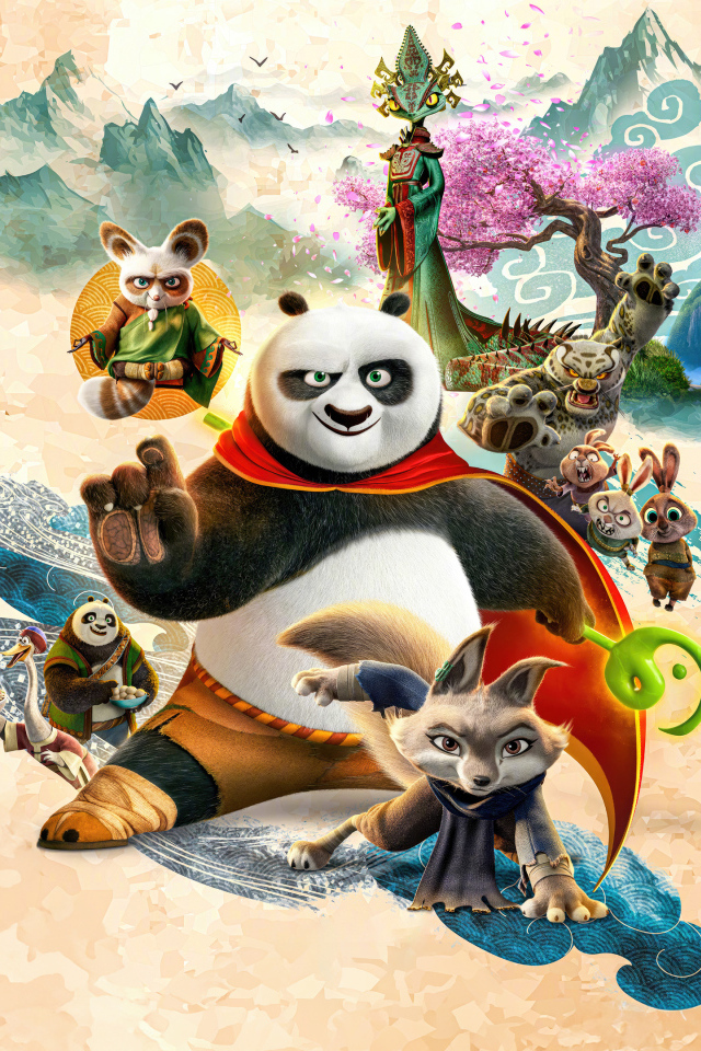 Постер с главными героями мультфильма Кунг-фу панда 4