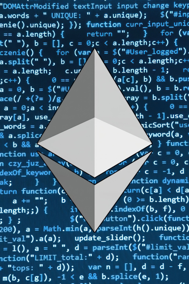 Значок ethereum на фоне числового кода