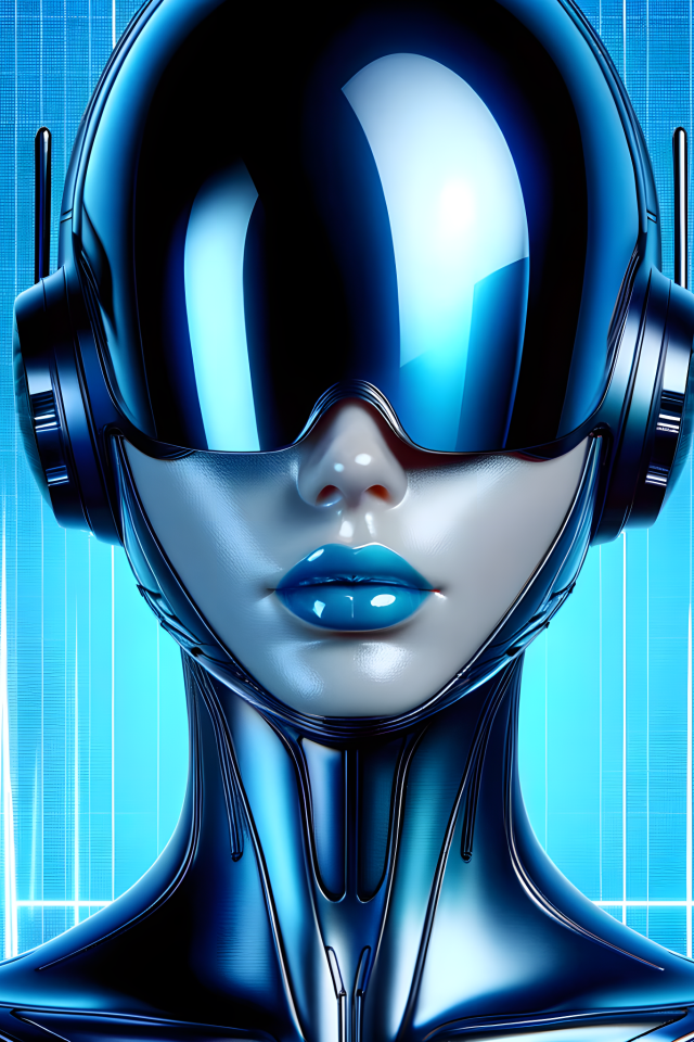 Женщина-робот на голубом фоне 