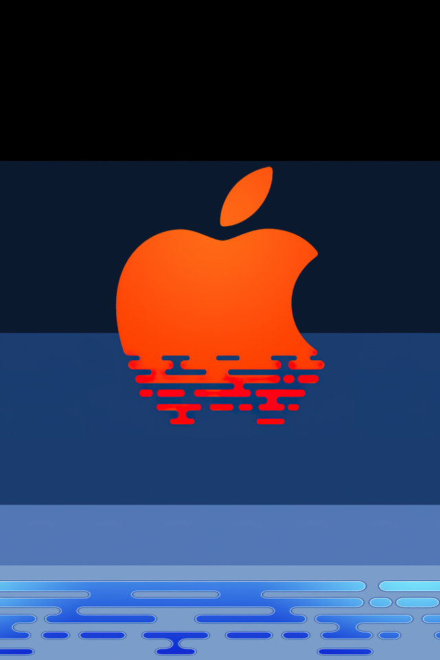 Оранжевый логотип apple на синем фоне