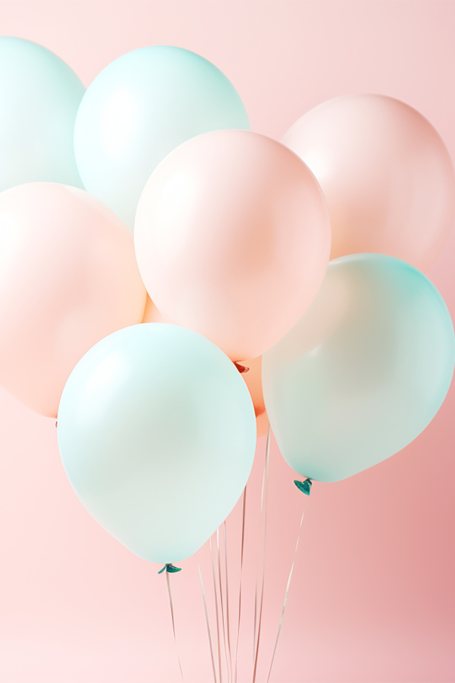 Воздушные шарики с гелием на розовом фоне