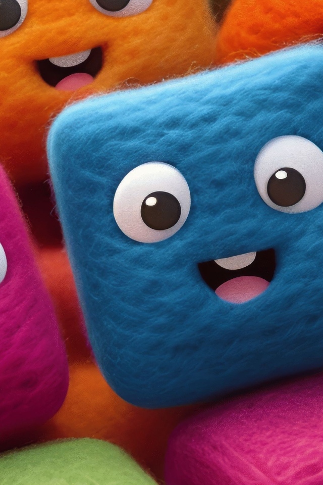 Разноцветные шерстяные кубики с глазами