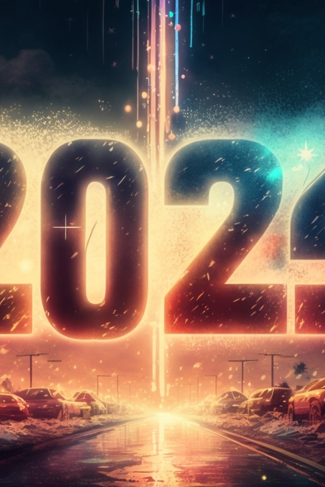 Цифры 2024 на фоне взрыва