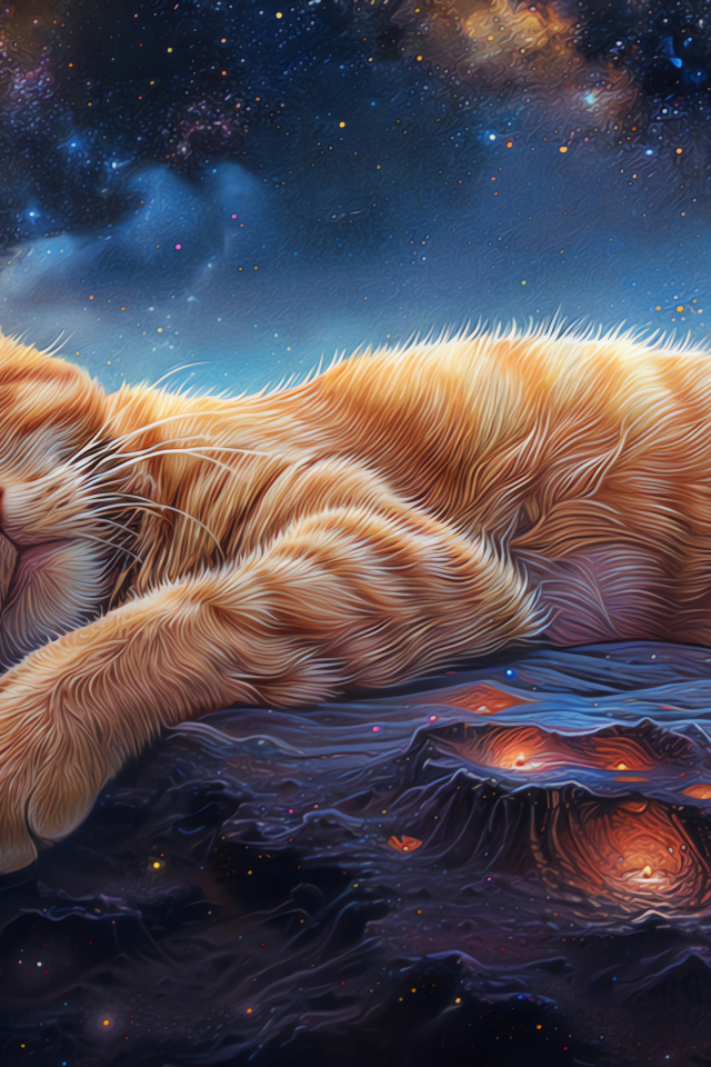 Нарисованный рыжий кот спит на поверхности Марса