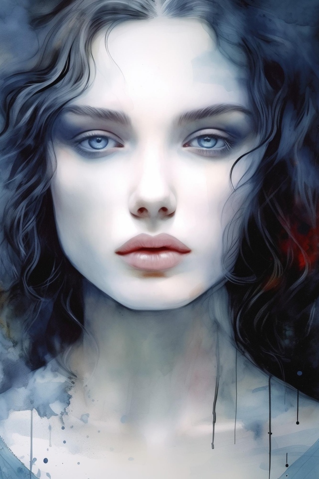Красивая нарисованная голубоглазая девушка
