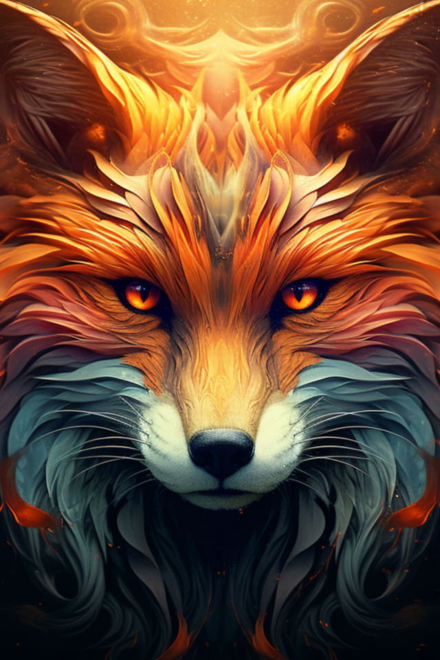Красивый нарисованный огненный лис