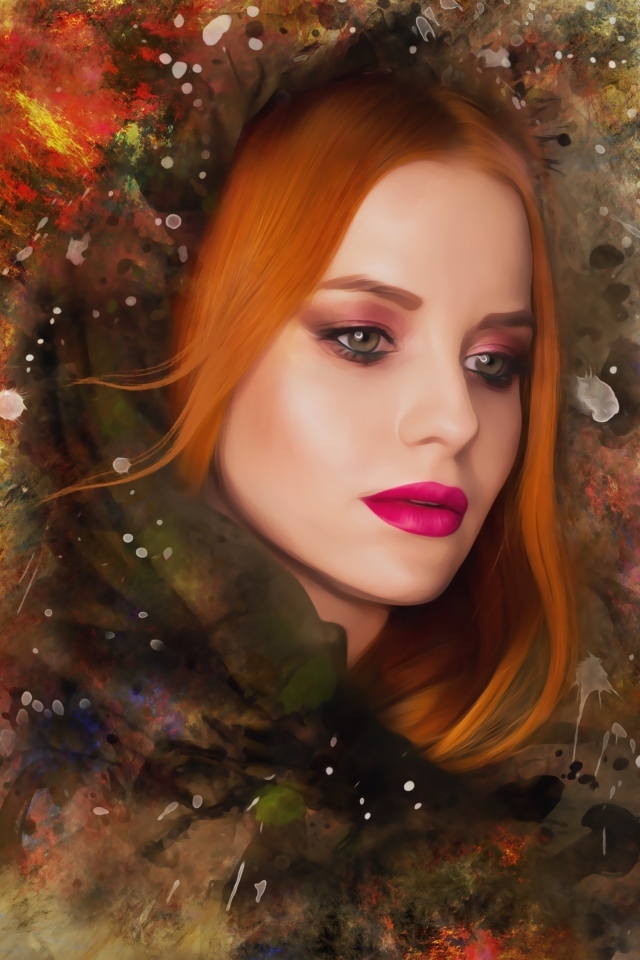 Красивая нарисованная рыжеволосая девушка