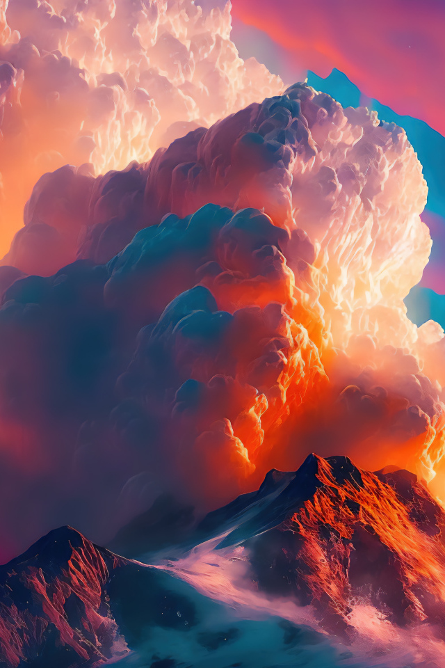 Большое розовое облако над горой 