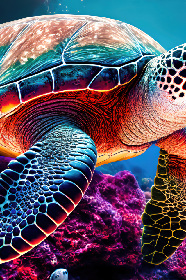 Нарисованная большая черепаха под водой