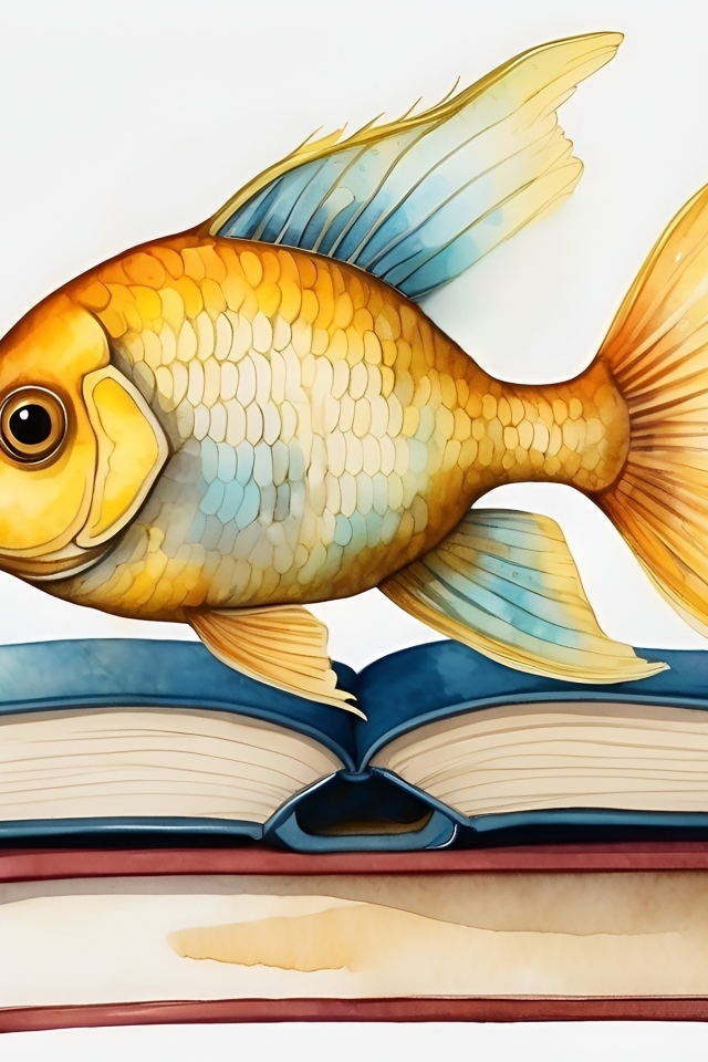Нарисованная рыба с книгами