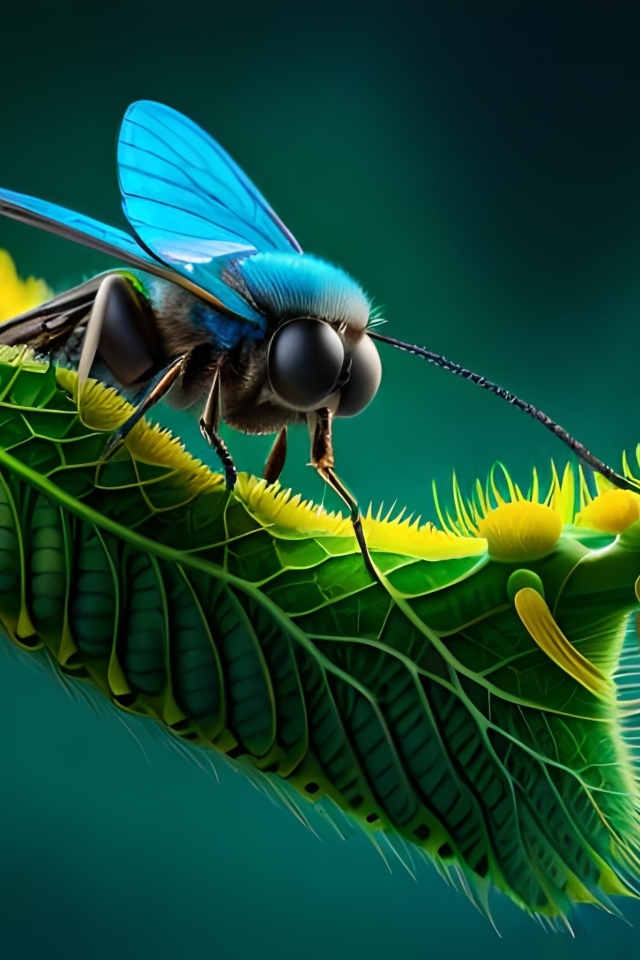 Нарисованная муха на ветке