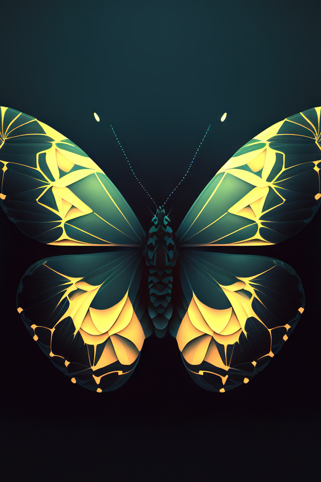 Нарисованная зеленая бабочка на черном фоне