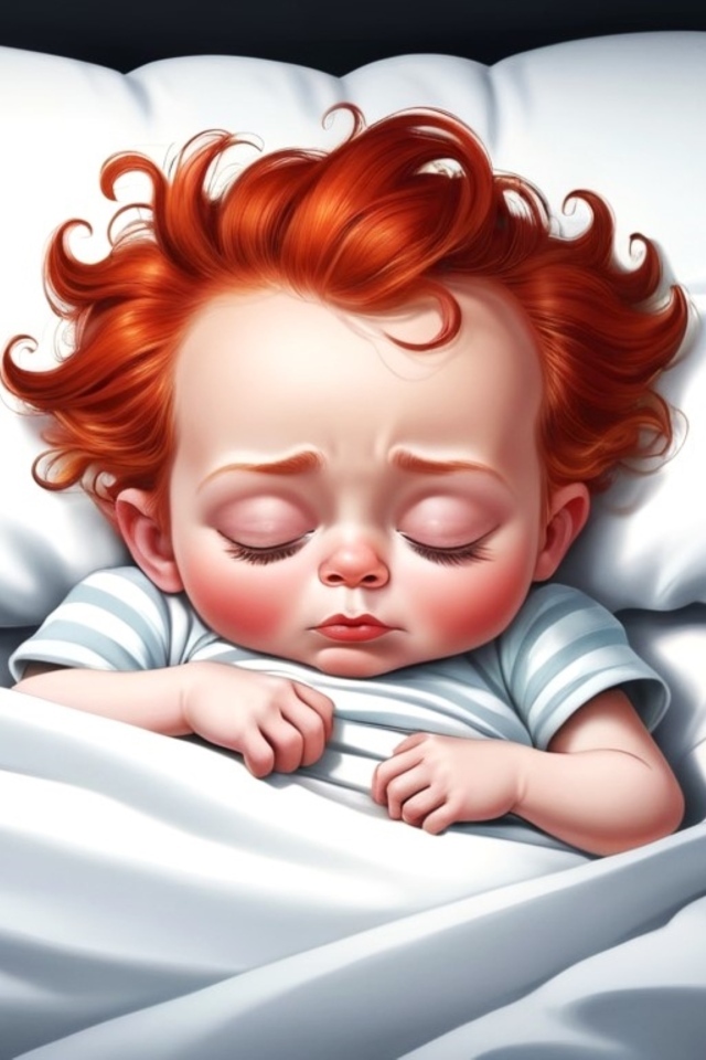 Нарисованный рыжеволосый ребенок в постели