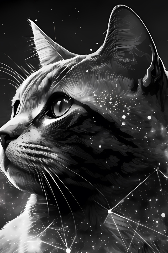 Нарисованный звездный кот на сером фоне