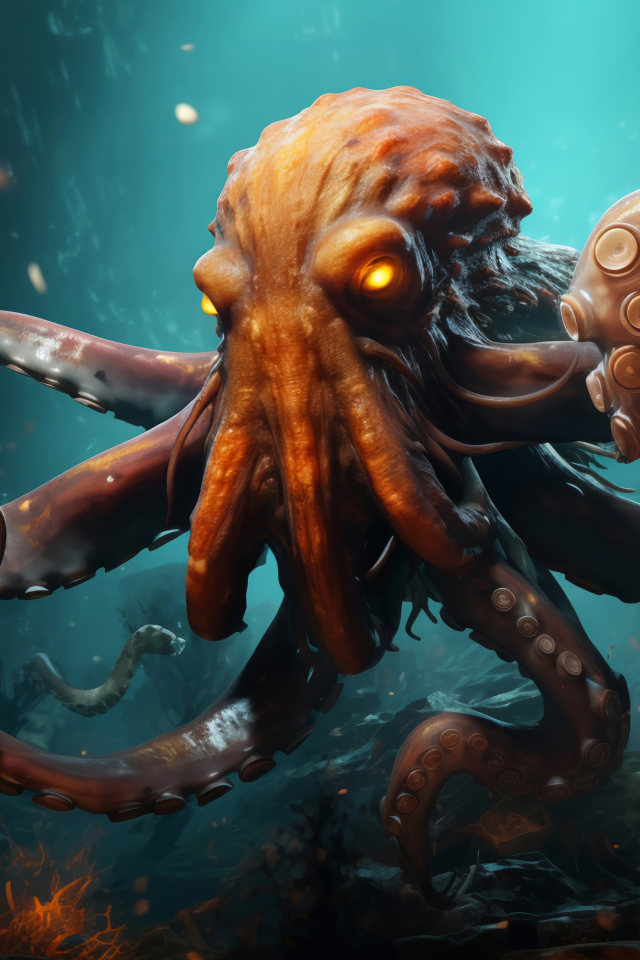 Большой нарисованный осьминог в воде