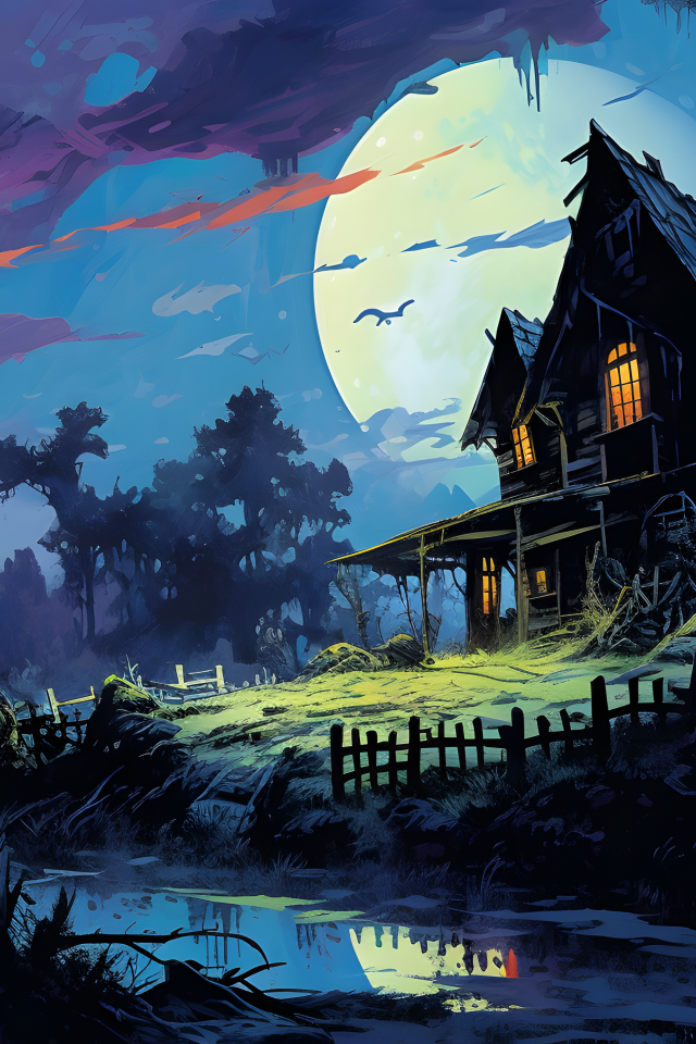 Старый страшный нарисованный дом 