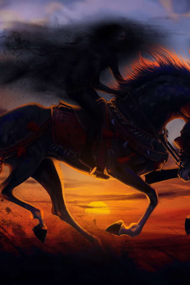 Нарисованный зловещий конь ночью 