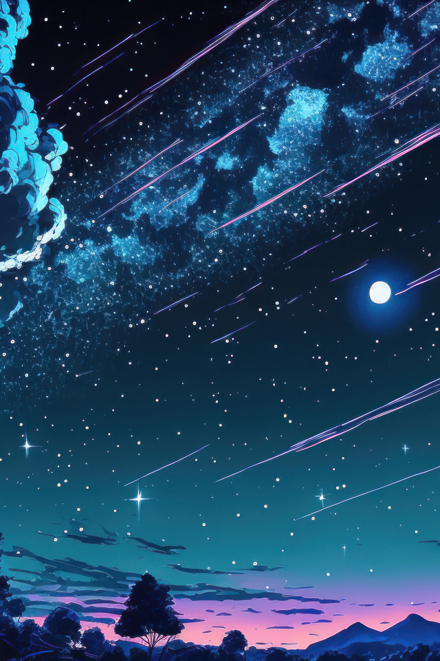 Нарисованное небо над домом и яркой луной