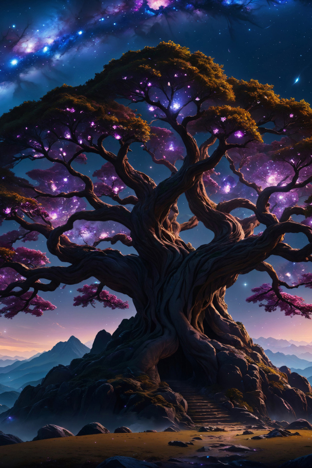 Большое фантастическое дерево на фоне красивого неба