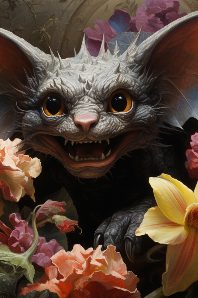 Злая летучая мышь в цветах