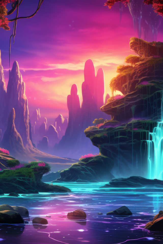 Голубая вода водопада стекает по камням