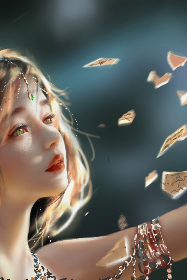 Фантастическая девушка аниме с украшениями на теле