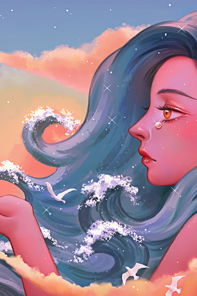 Фантастическая длинноволосая девушка с бумажным корабликом