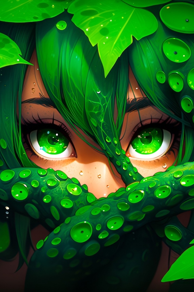 Лесная фея с зелеными глазами в зарослях