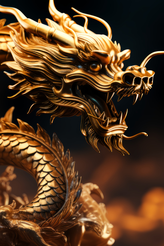 Золотой дракон на темном фоне