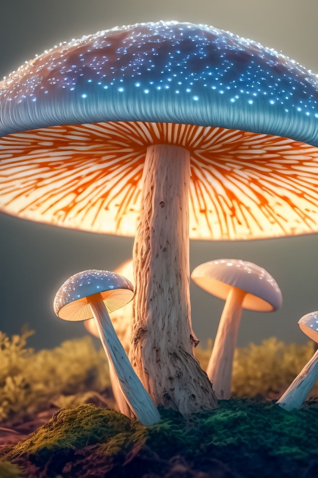 Волшебные светящиеся грибы в лесу