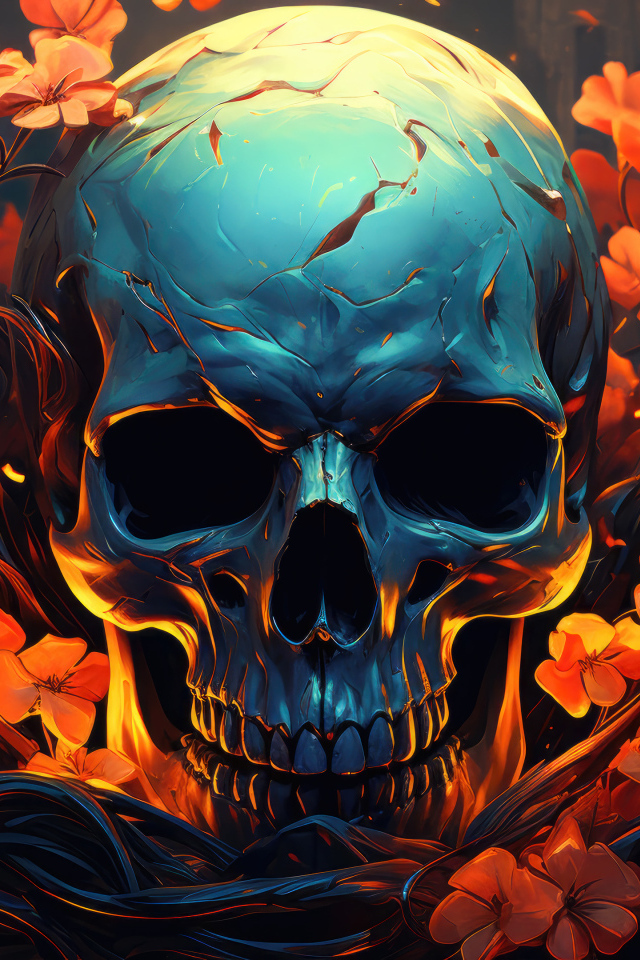 Череп с цветами крупным планом