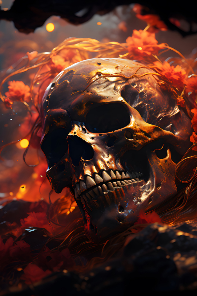 Череп зарастает лианами на земле