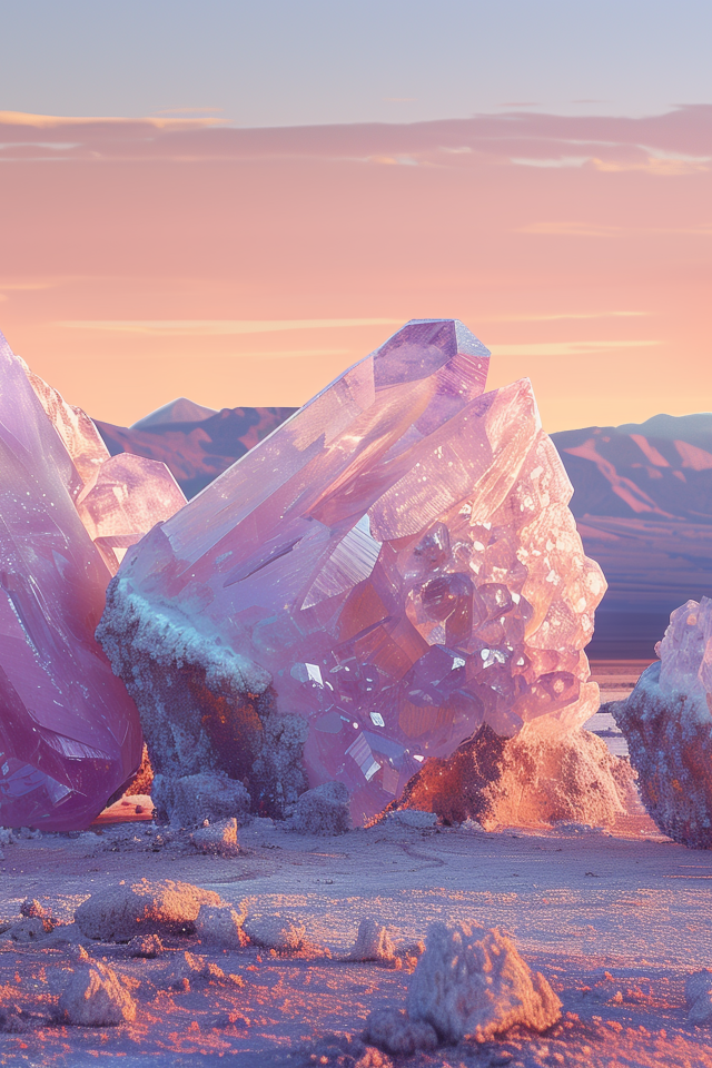 Большие розовые минералы на песке