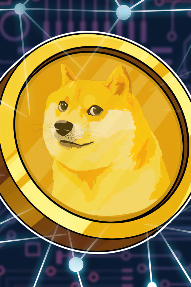 Монета dogecoin на фоне с  сеткой