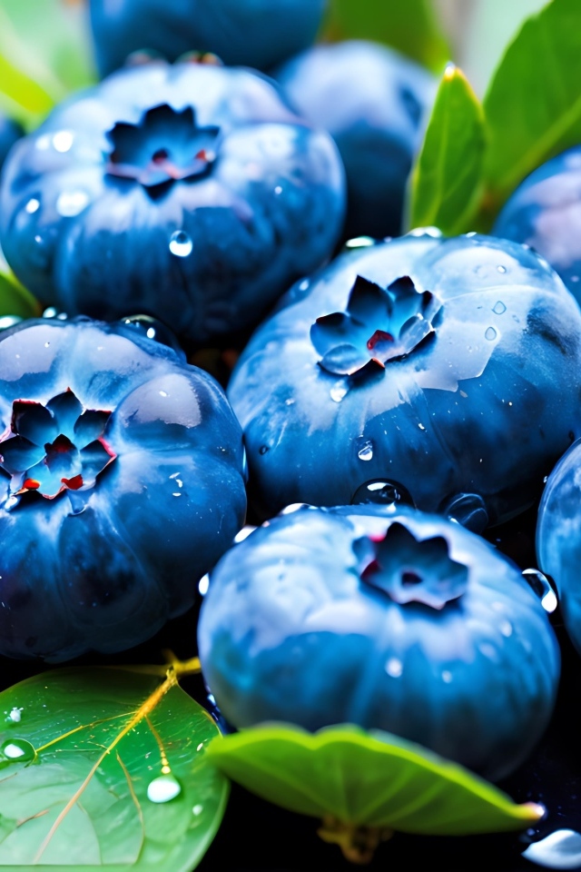 Синие ягоды черники в каплях воды