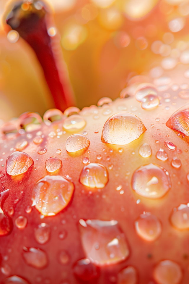 Розовое яблоко в каплях воды