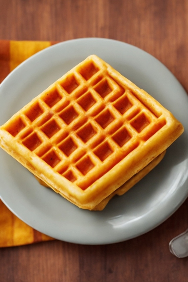 Аппетитная сладкая вафля лежит на тарелке