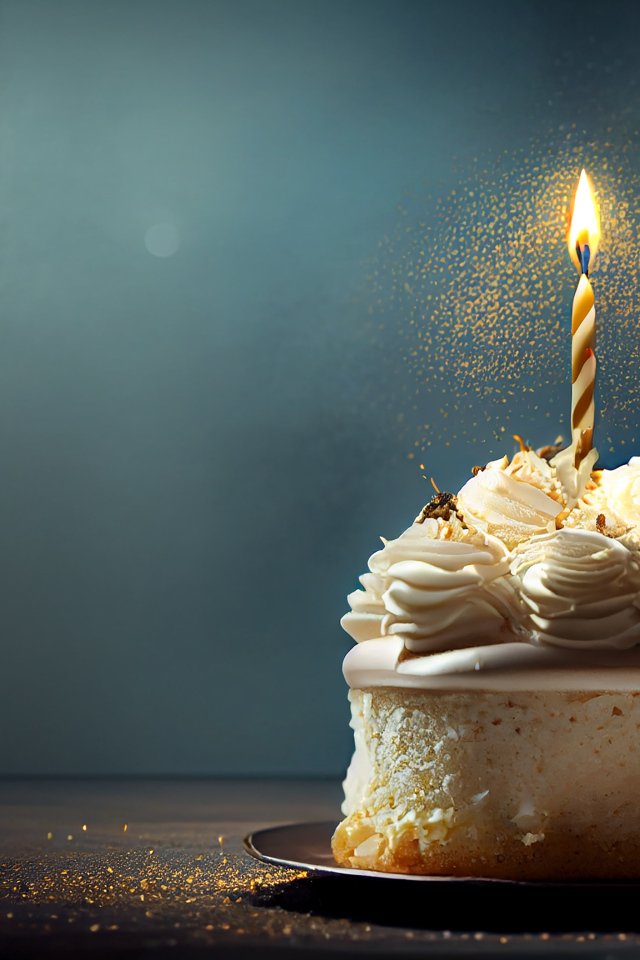Торт со взбитыми сливками и праздничной свечой