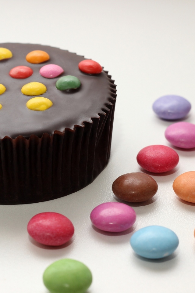 Шоколадный торт с разноцветными конфетами