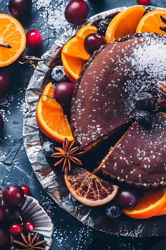 Шоколадный пирог со специями и кусочками апельсина