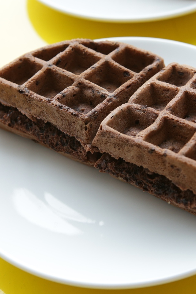 Шоколадная вафля на белой тарелке